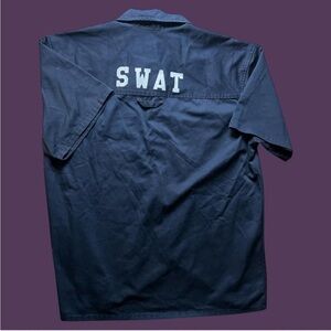 Vintage Y2K Men's Navy Blue SWAT Casual Button Down Shirt